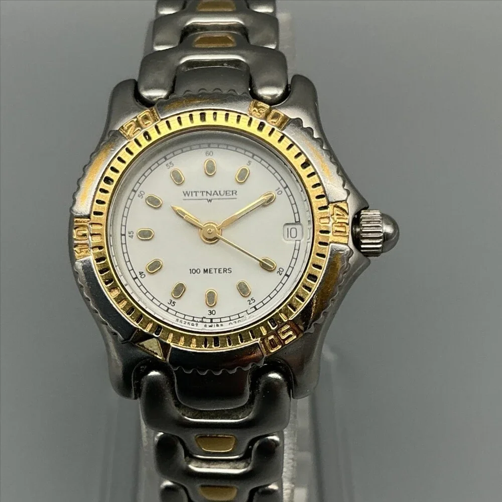Vintage Wittnauer Womens Watch 24mm White Dial Two Tone 100m New Battery 6
